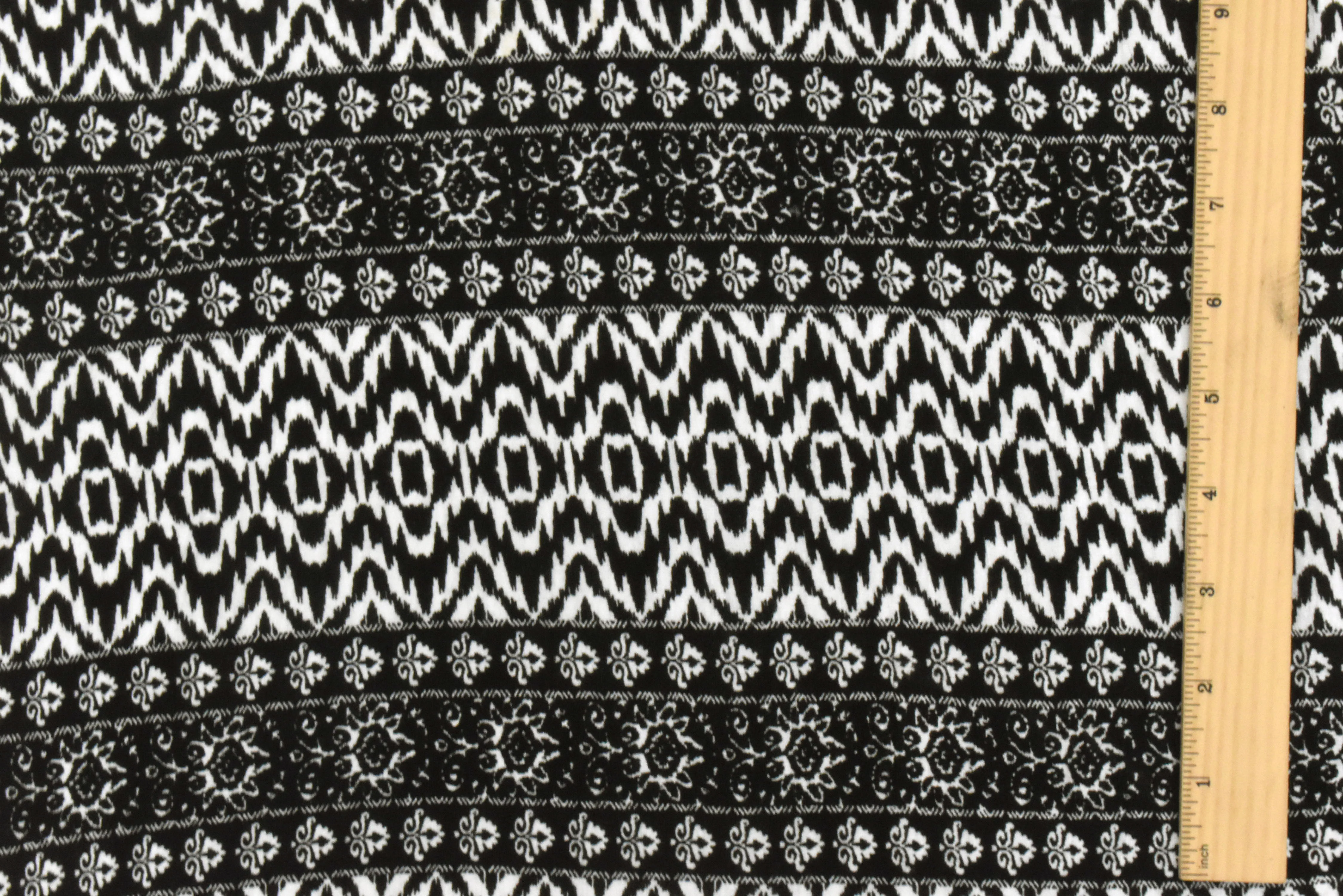 Black-White Pillar And Aztec Printed Rayon Stretch Jersey Knit Fabric - Image 5