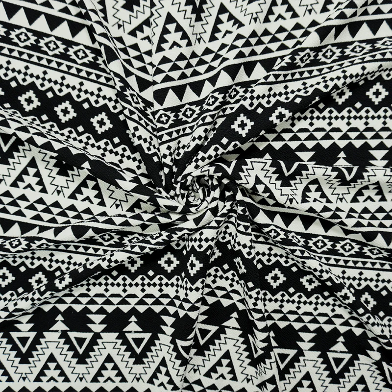 Black-White Poly Aztec Print Liverpool Double Knit Fabric
