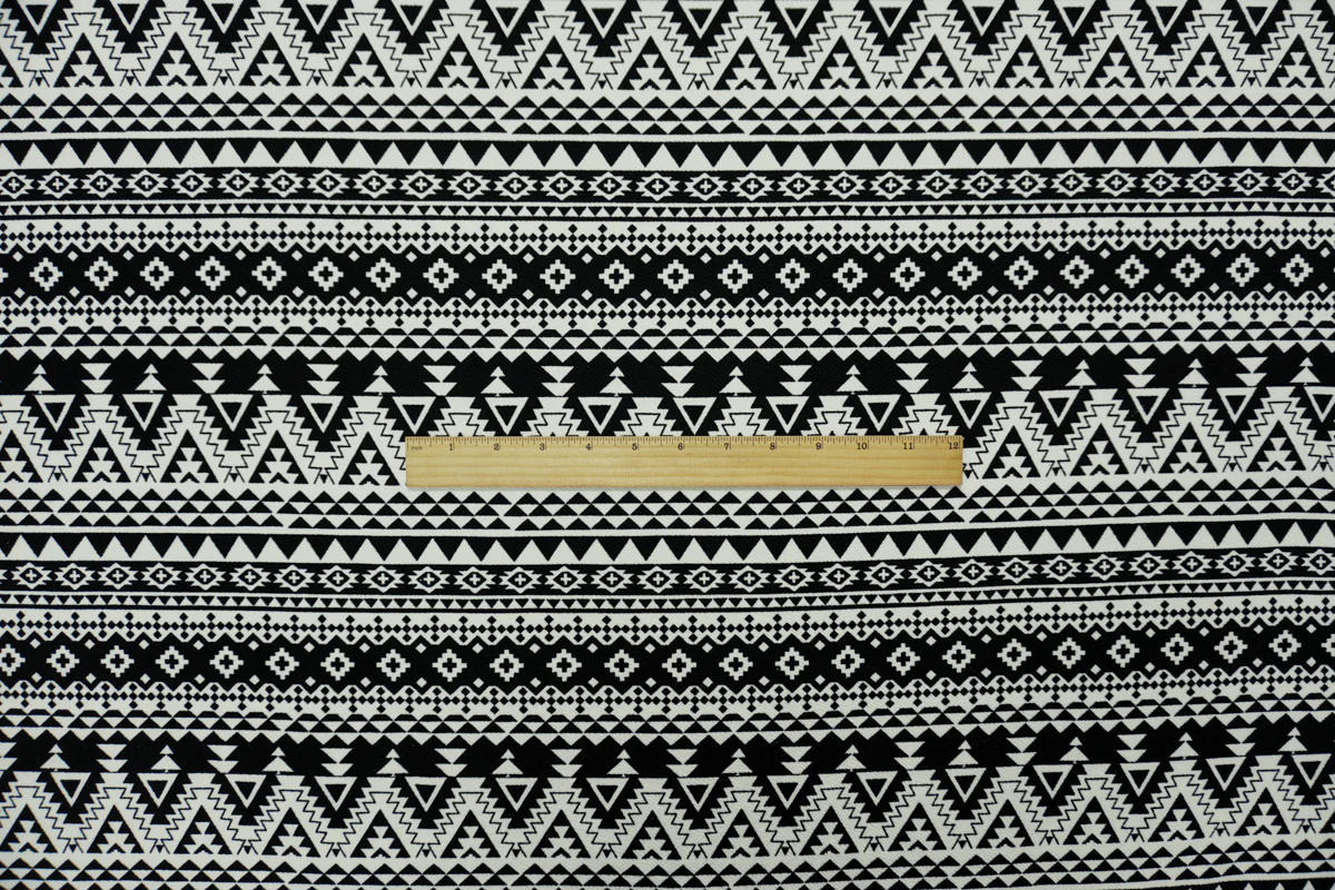 Black-White Poly Aztec Print Liverpool Double Knit Fabric - Image 4