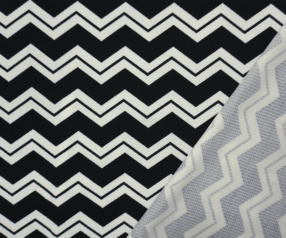 Black-White Poly Chevron Print Liverpool Double Knit Fabric - Image 2