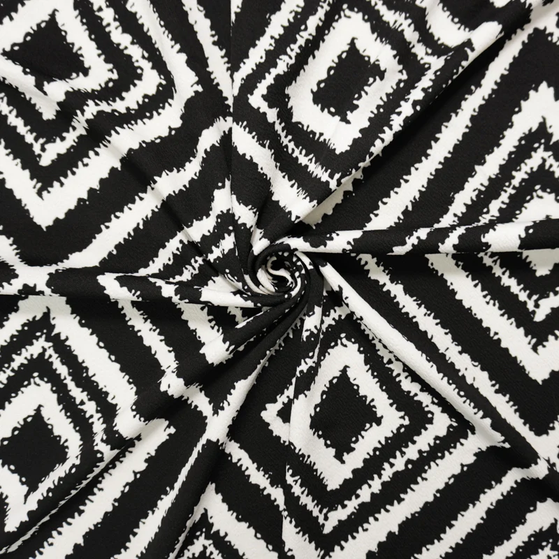 Black-White Poly Diamond Print Liverpool Double Knit Fabric