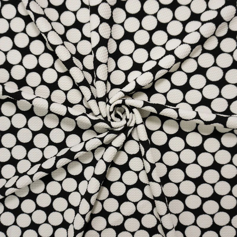 Black-White Poly Dot Print Liverpool Double Knit Fabric