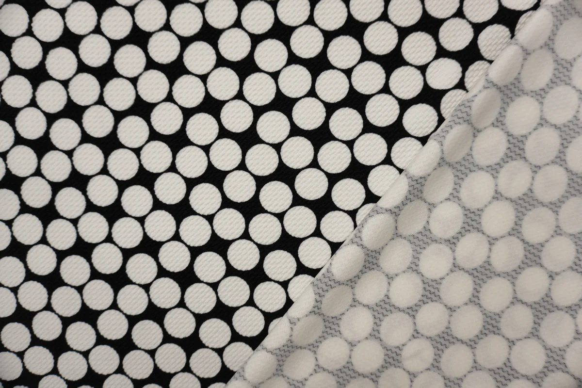 Black-White Poly Dot Print Liverpool Double Knit Fabric - Image 2