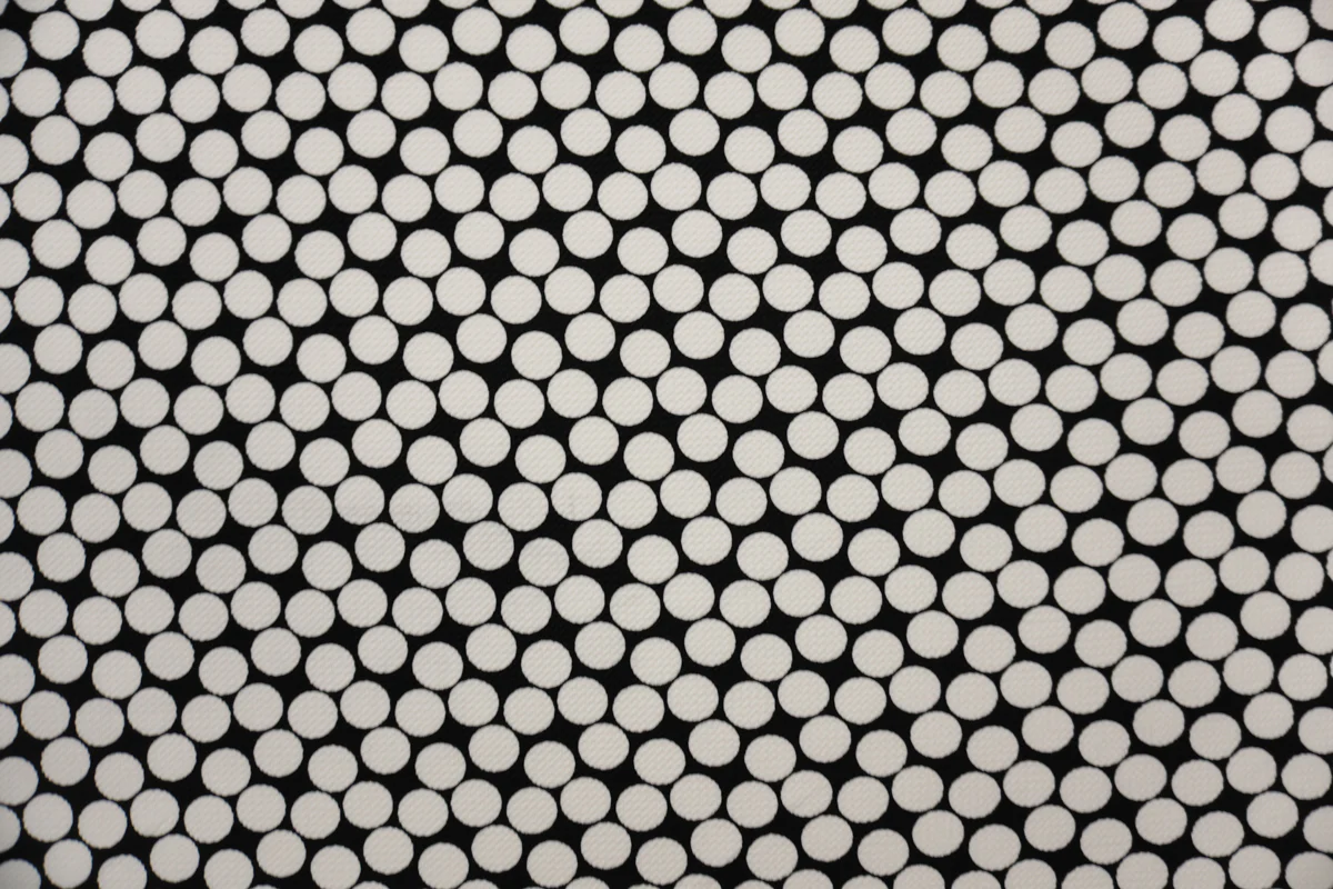 Black-White Poly Dot Print Liverpool Double Knit Fabric - Image 3