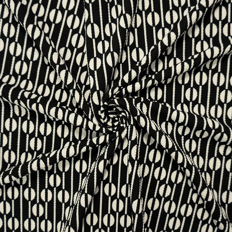 Black-White Poly Geometric Print Liverpool Double Knit Fabric
