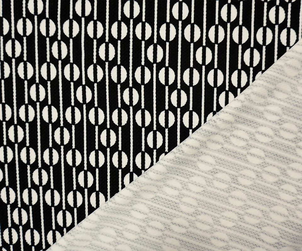 Black-White Poly Geometric Print Liverpool Double Knit Fabric - Image 2