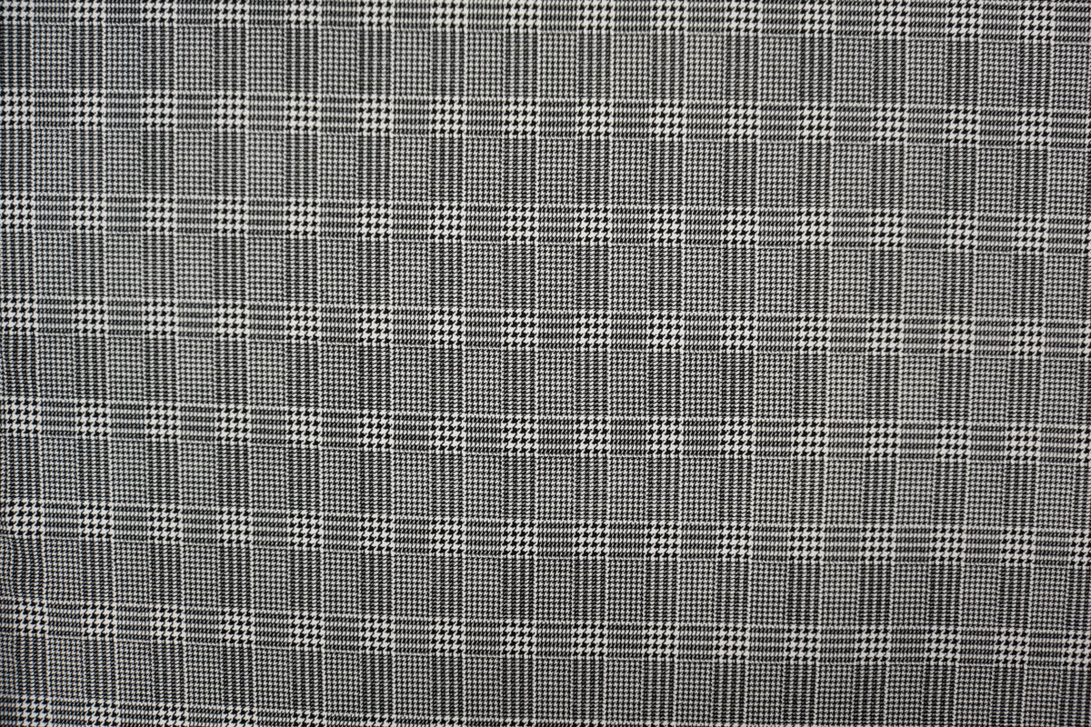 Black-White Poly Glen Plaid Print Liverpool Double Knit Fabric - Image 3
