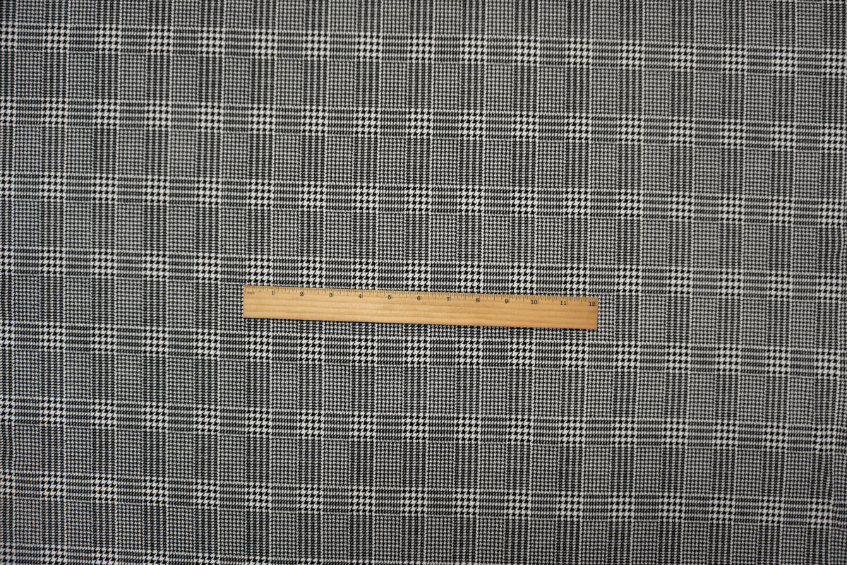 Black-White Poly Glen Plaid Print Liverpool Double Knit Fabric - Image 4