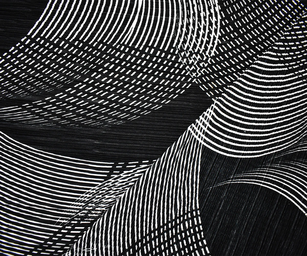 Black-White Poly Stretch Spandex Abstract Print Pleat Interlock Knit Fabric - Image 2