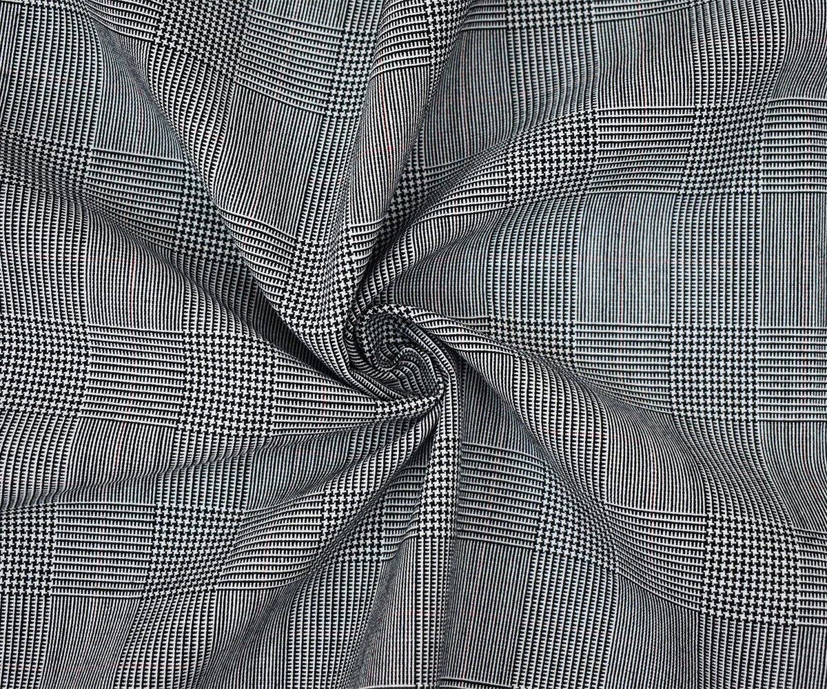 Black-White Poly Wool Glen Plaid Woven Shirting Fabric - Image 3
