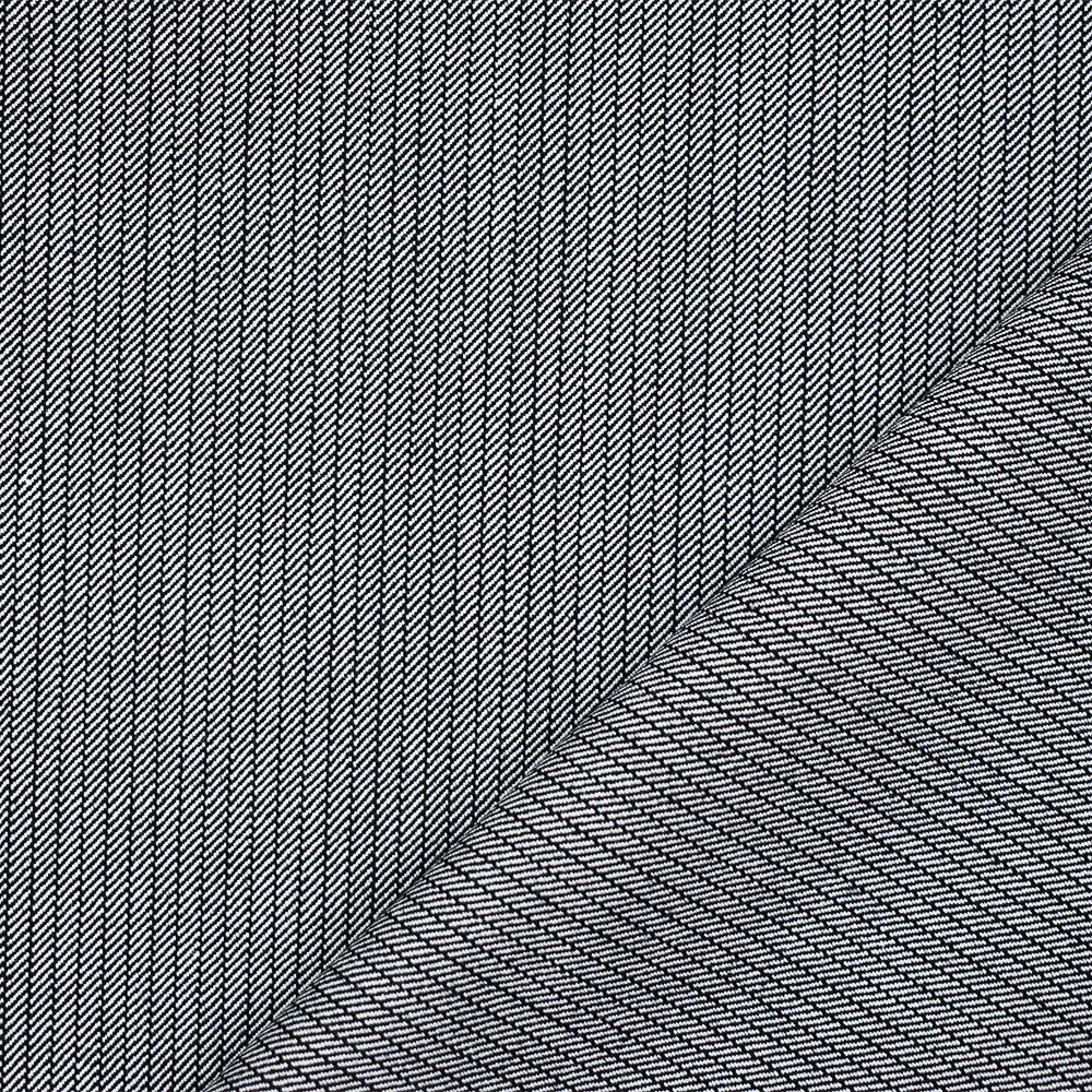 Black-White Polyester Wool Blend Striped Twill Woven Suiting Fabric