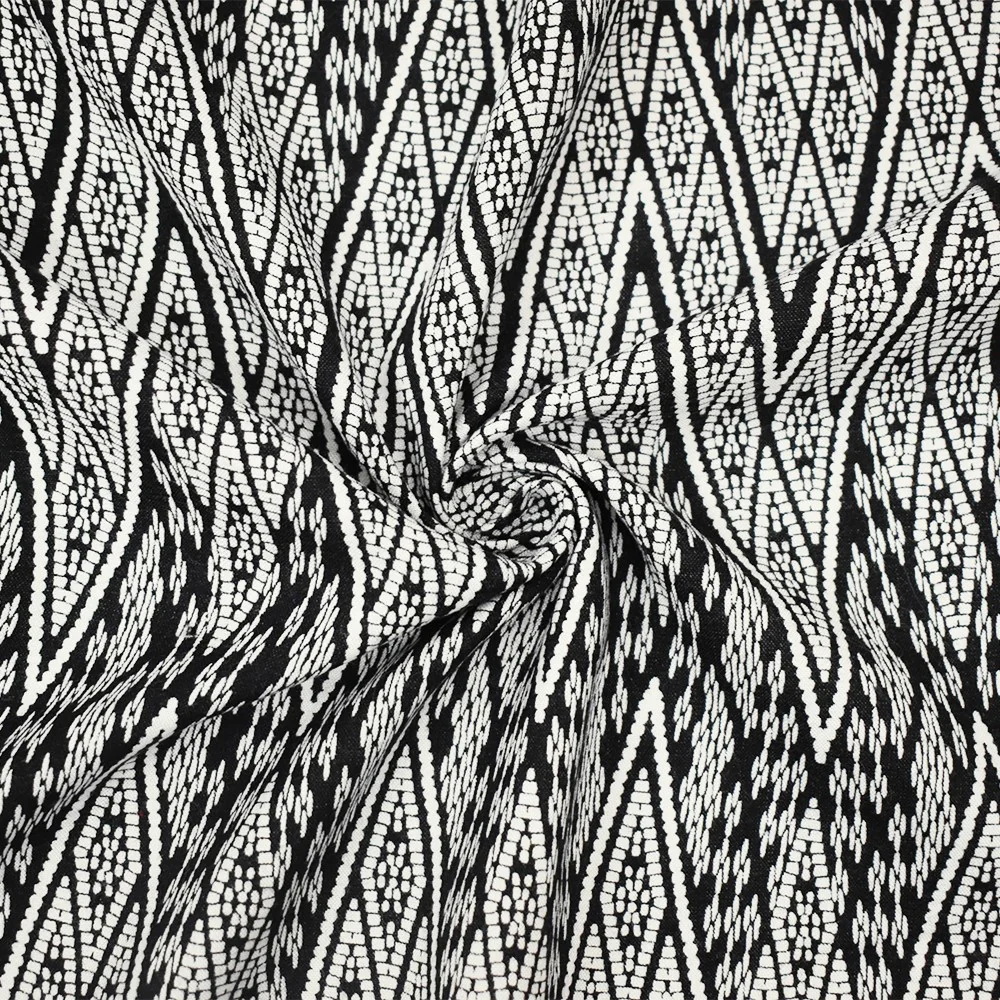 Black-White Rayon Aztec Chevron Printed Challis Woven Fabric