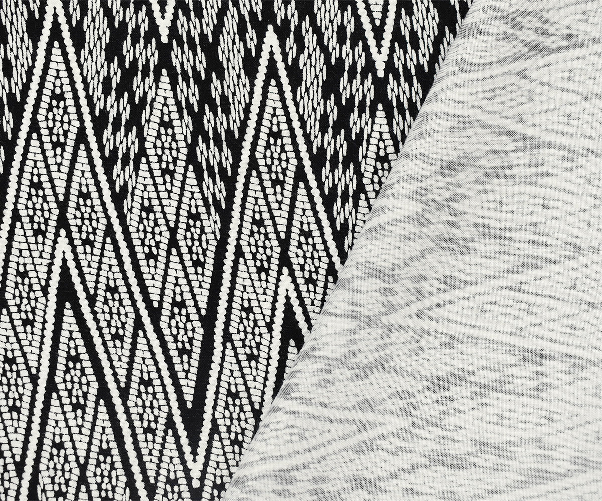 Black-White Rayon Aztec Chevron Printed Challis Woven Fabric - Image 2