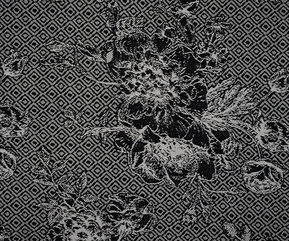 Black-White Rayon Blend Stretch Floral Diamond Bengaline Jacquard Fabric - Image 3