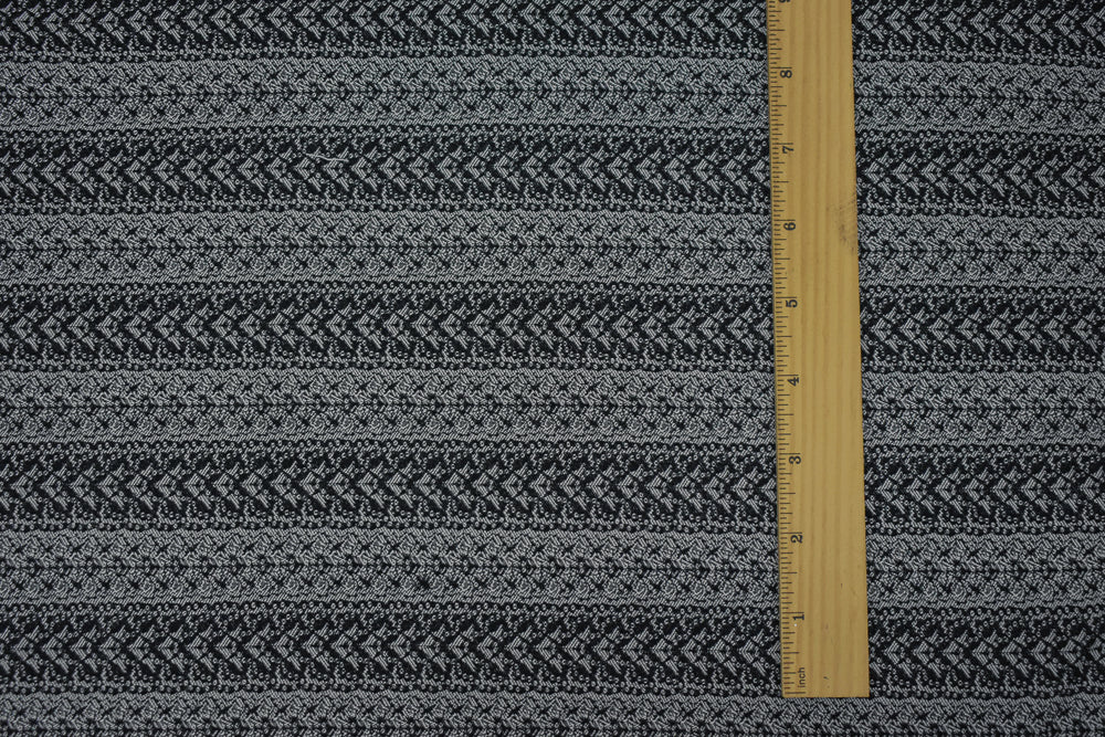 Black-White Rayon Blend Stretch Lace-Like Stripe Bengaline Jacquard Fabric - Image 4