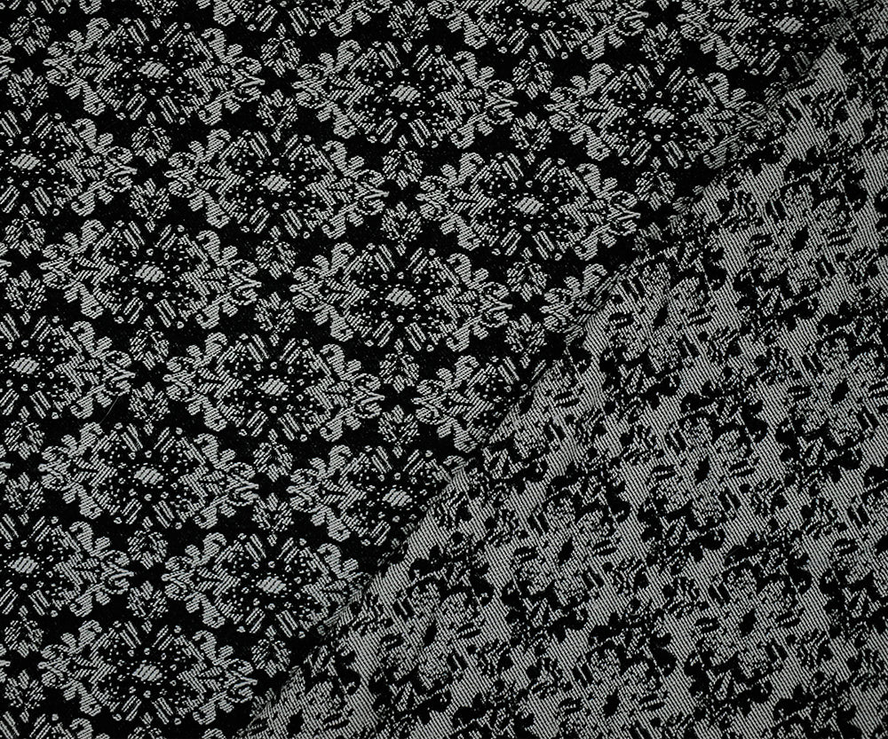 Black-White Rayon Blend Stretch Spandex Floral Bengaline Jacquard Fabric - Image 2