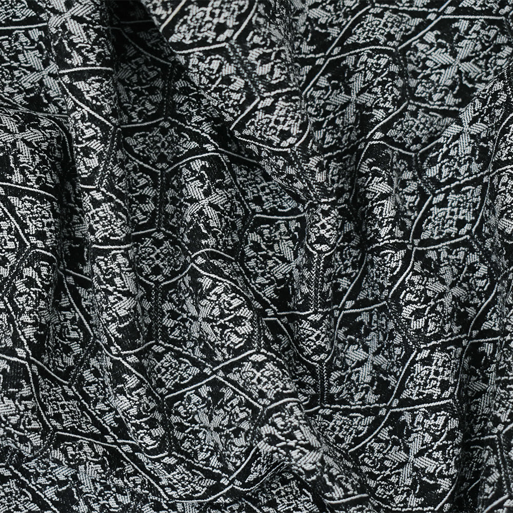 Black-White Rayon Blend Stretch Spandex Tile Bengaline Jacquard Fabric