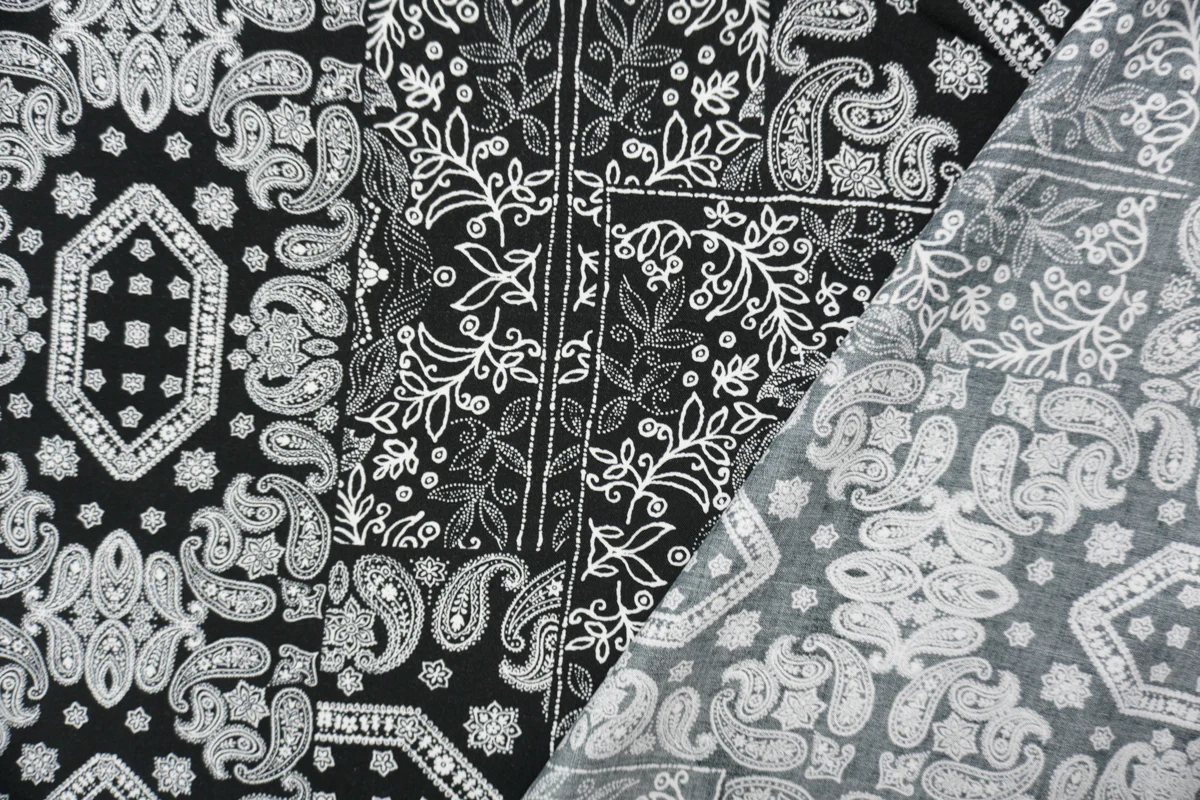 Black-White Rayon Floral Paisley Printed Challis Woven Fabric - Image 3