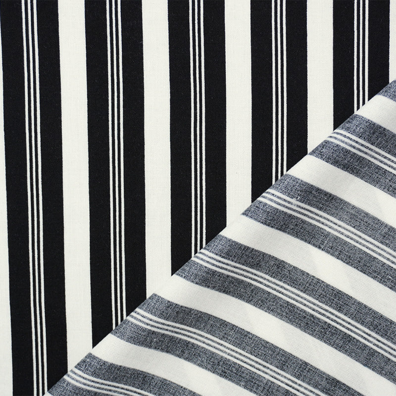 Black-White Rayon Stripe Printed Challis Woven Fabric - Image 2