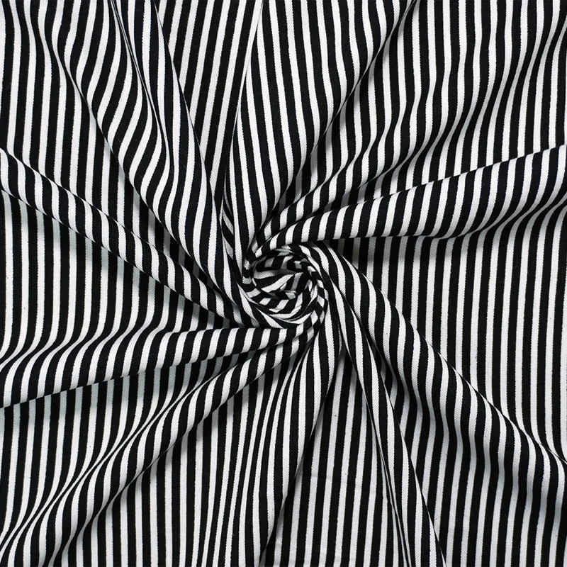 Black-White Rayon Stripe Printed Challis Woven Fabric
