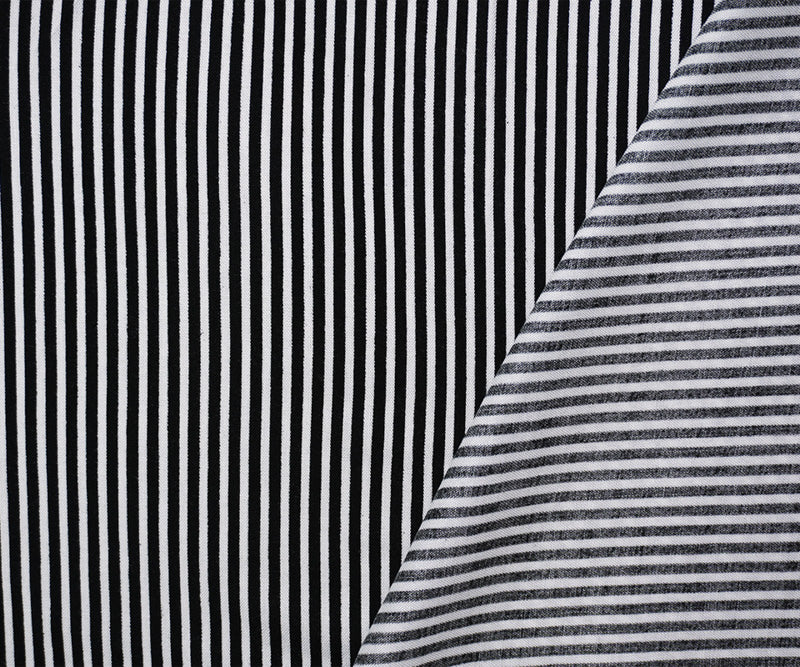 Black-White Rayon Stripe Printed Challis Woven Fabric - Image 2