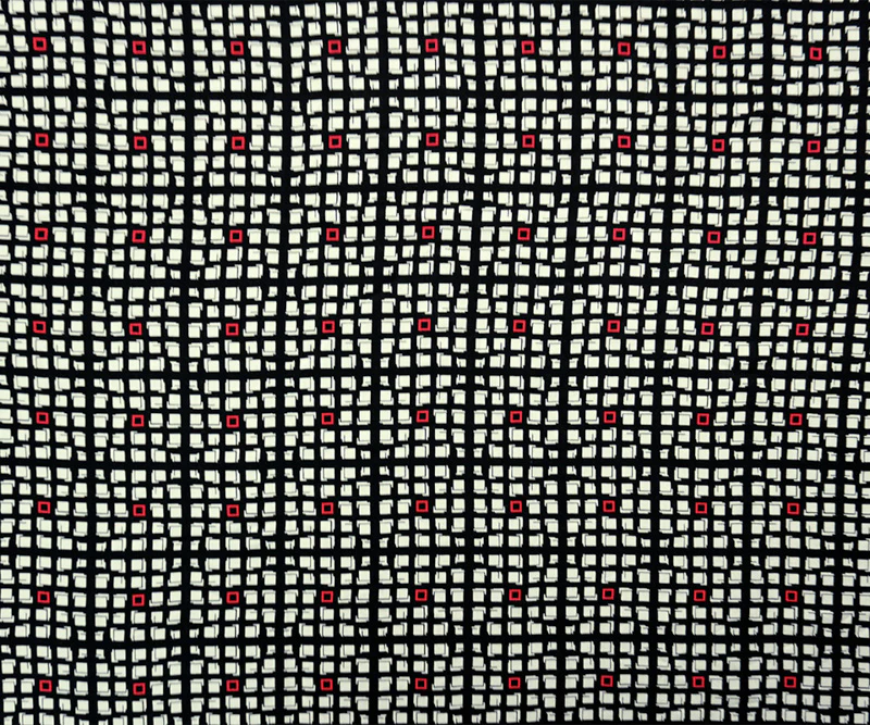 Black-White-Red Rayon Geometry Printed Twill Woven Fabric - Image 3