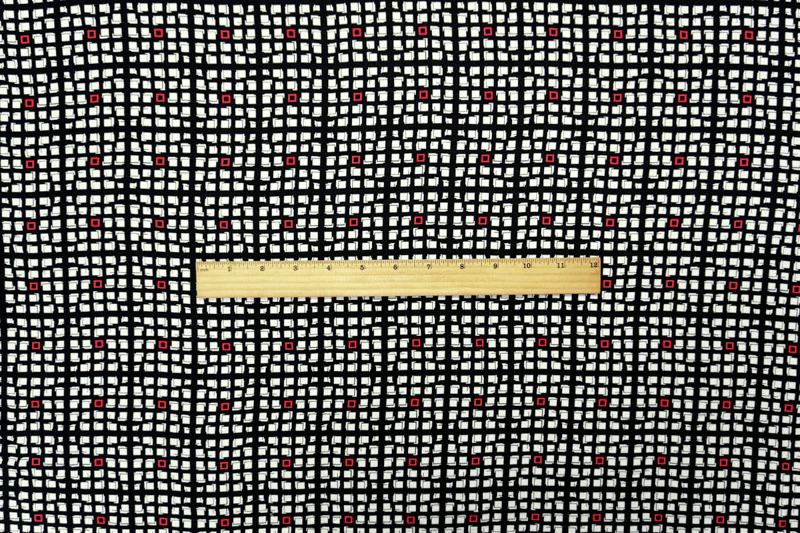 Black-White-Red Rayon Geometry Printed Twill Woven Fabric - Image 4