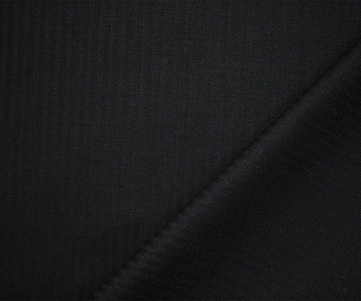 Black Wool Japanese Vertical Stripe Herringbone Woven Fabric - Image 2