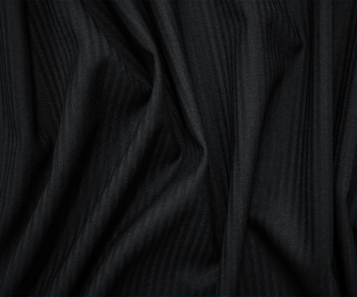 Black Wool Japanese Vertical Stripe Herringbone Woven Fabric - Image 3
