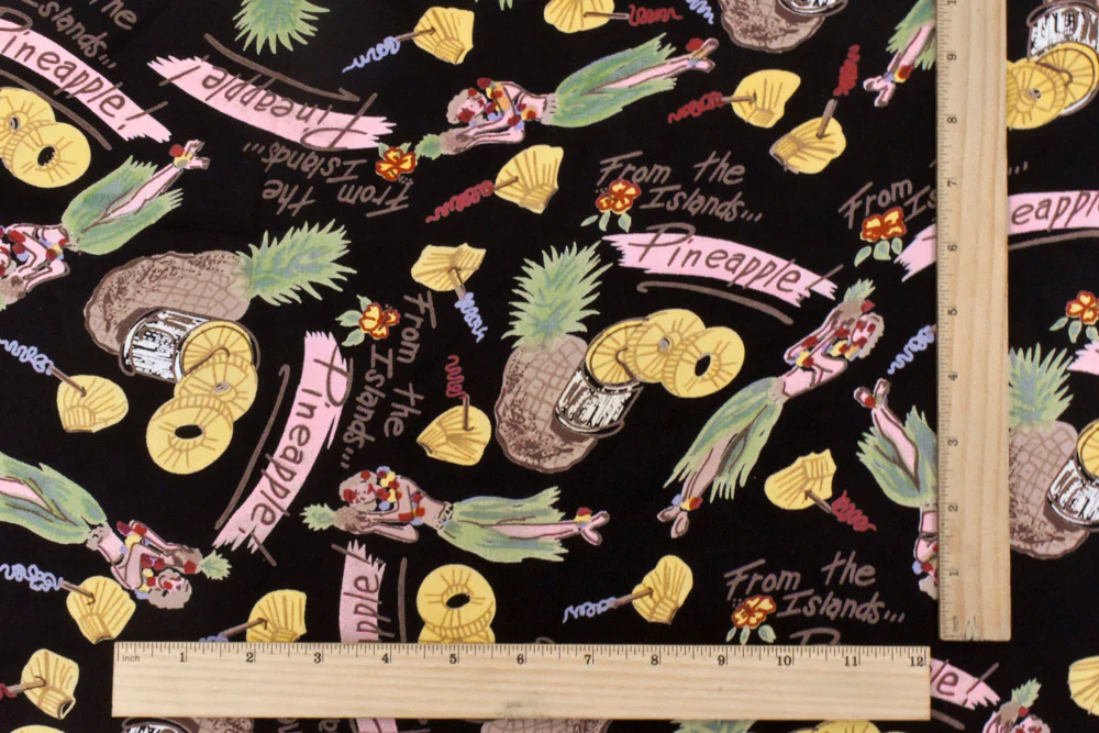 Black-Yellow-Multi Hawaii Vibes Printed Rayon Crepe Faille Woven Fabric - Image 5