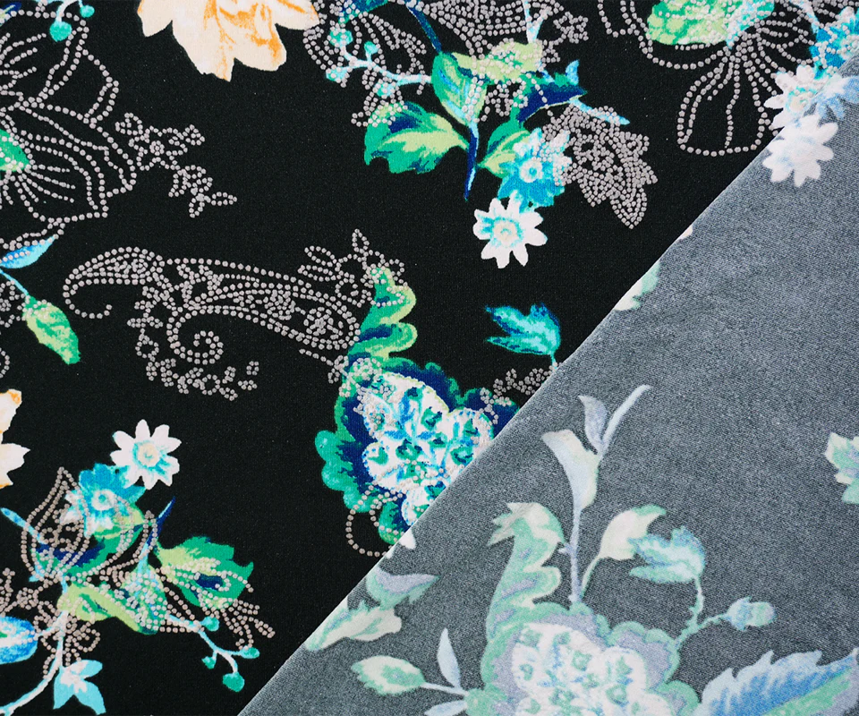 Black-Yellow-Multi Poly Floral Printed Jersey Knit Fabric - Image 2