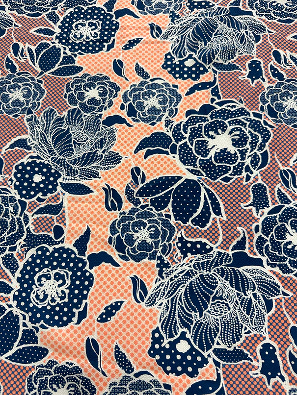 Blue and Coral Floral Georgette Fabric - Image 3