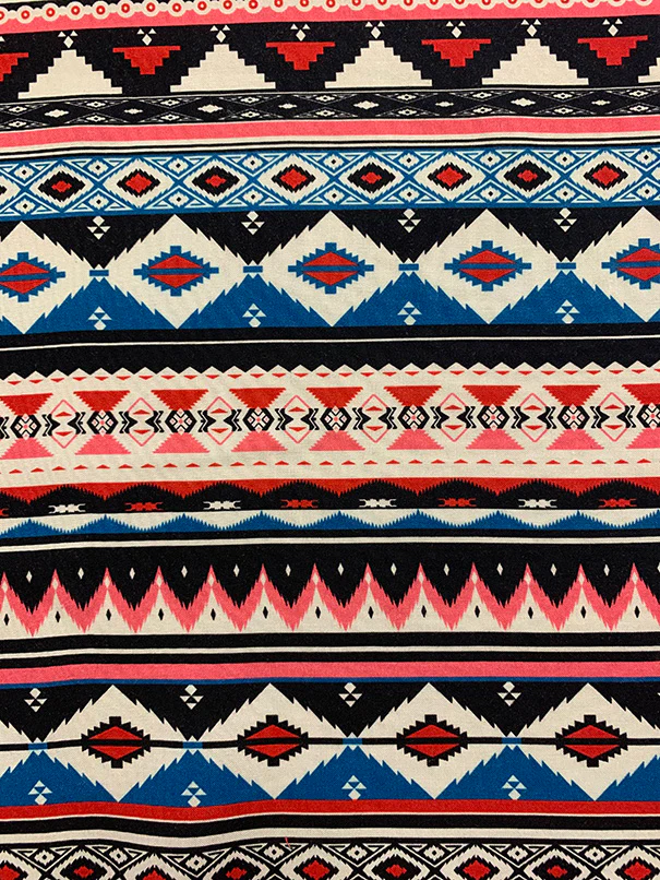 Blue and Pink Multi Aztec Stripe Print Rayon Chalils Fabric - Image 2