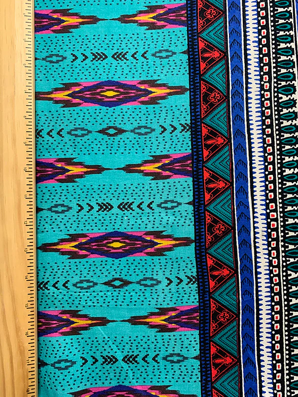 Blue and Pink Multi Stripe Print Rayon Challis Fabric - Image 4