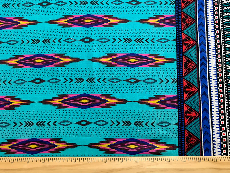 Blue and Pink Multi Stripe Print Rayon Challis Fabric - Image 5