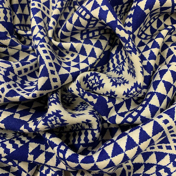 Blue and White Multi Print Stripe Rayon Challis Fabric