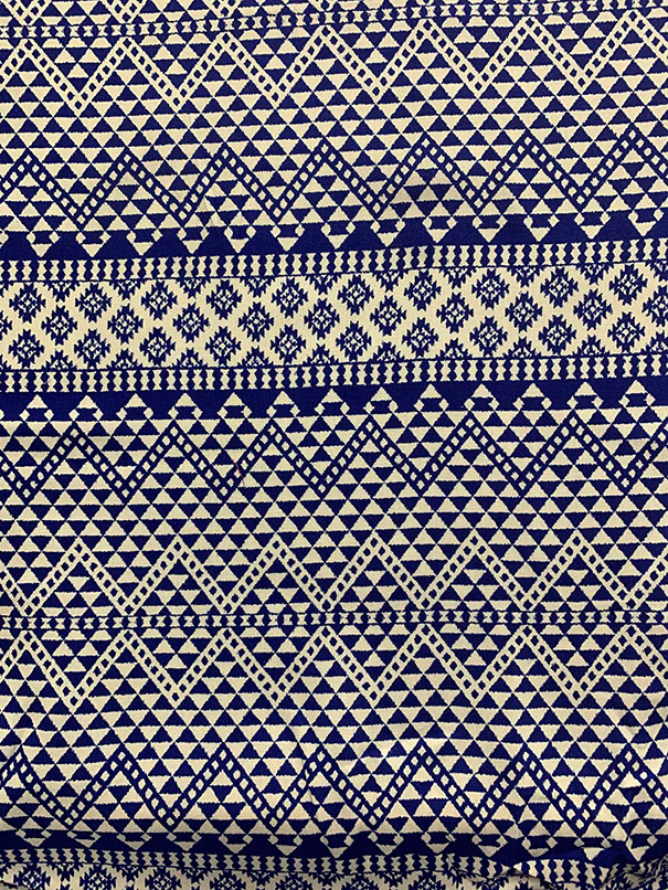 Blue and White Multi Print Stripe Rayon Challis Fabric - Image 2