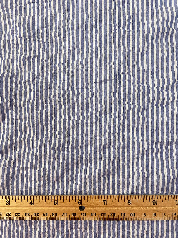Blue and White Stripe Seersucker Lawn Fabric - Image 2