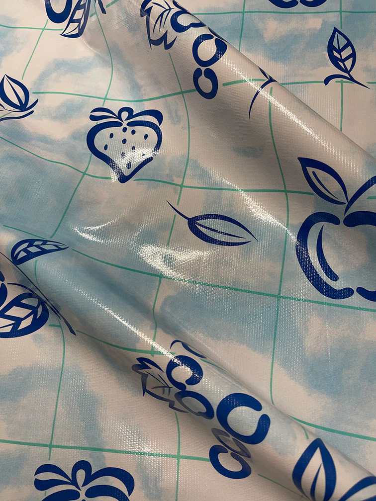 Blue Aqua Check Oilcloth Fabric - Reorderable - Image 3
