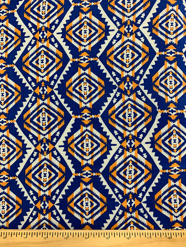 Blue Aztec Stripe Print Rayon Challis Fabric - Image 3