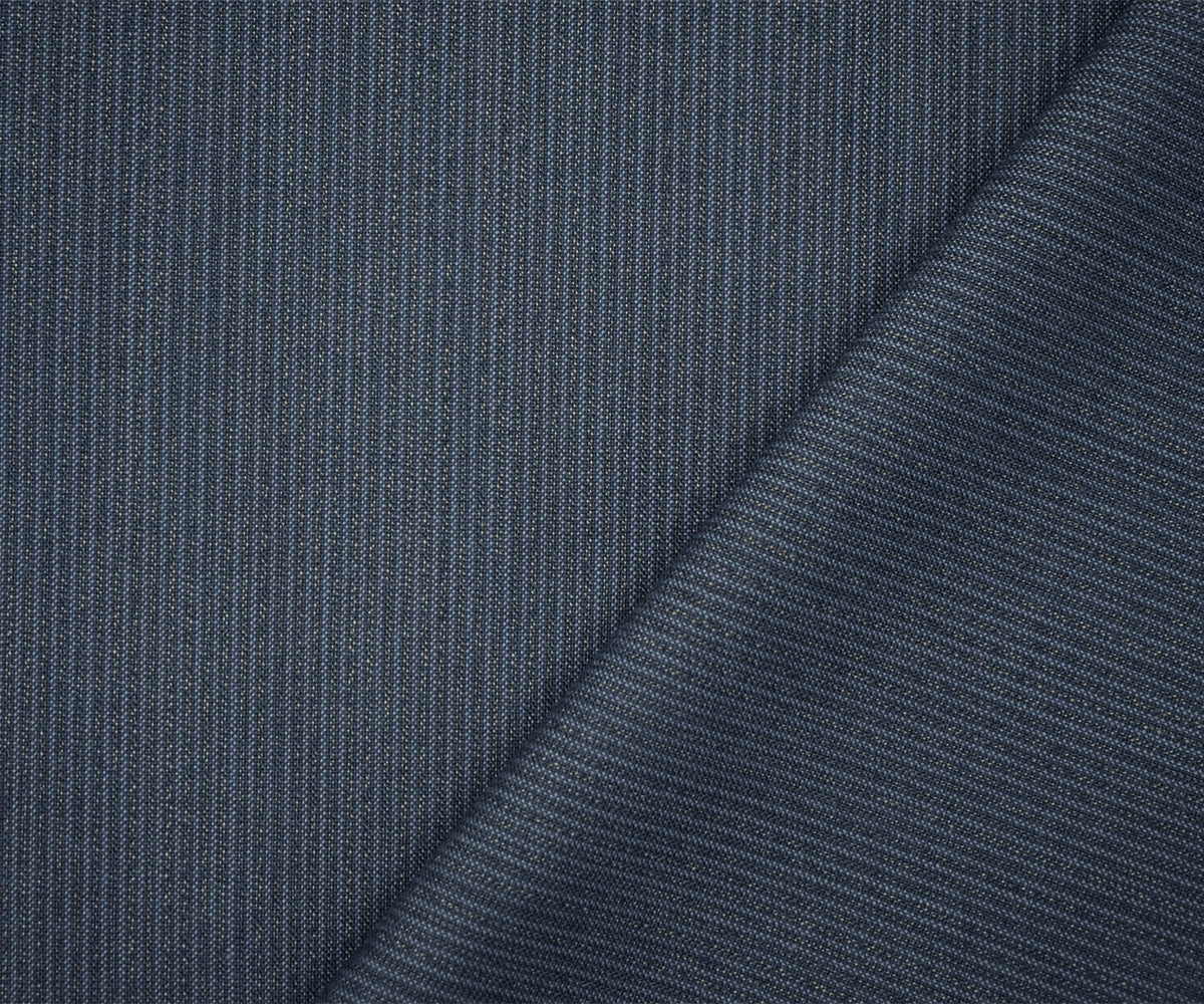 Blue-Beige Wool-Polyester Striped Texture Shirting Woven Fabric
