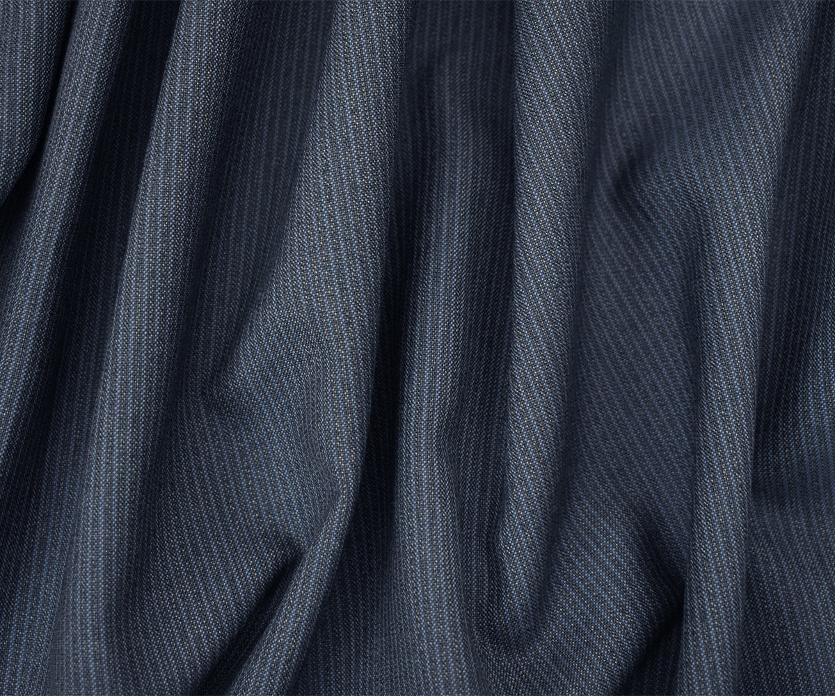 Blue-Beige Wool-Polyester Striped Texture Shirting Woven Fabric - Image 2
