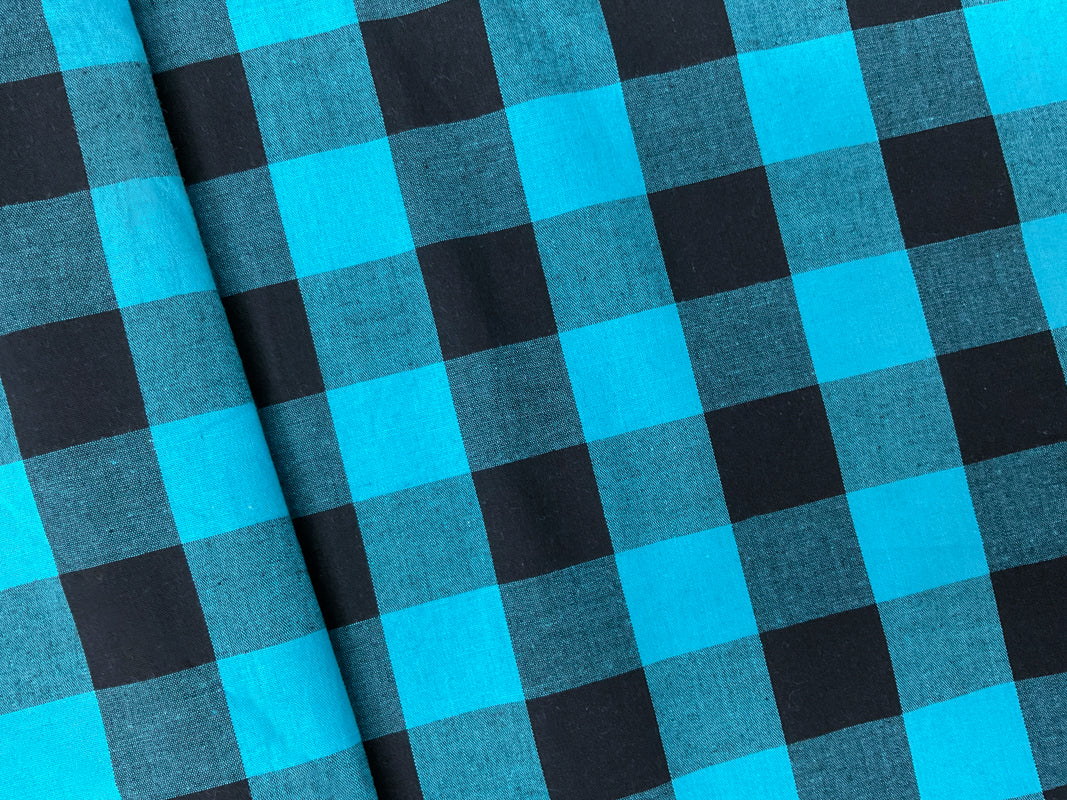 Blue-Black Cotton Spandex Check Gingham Woven Fabric - Image 2