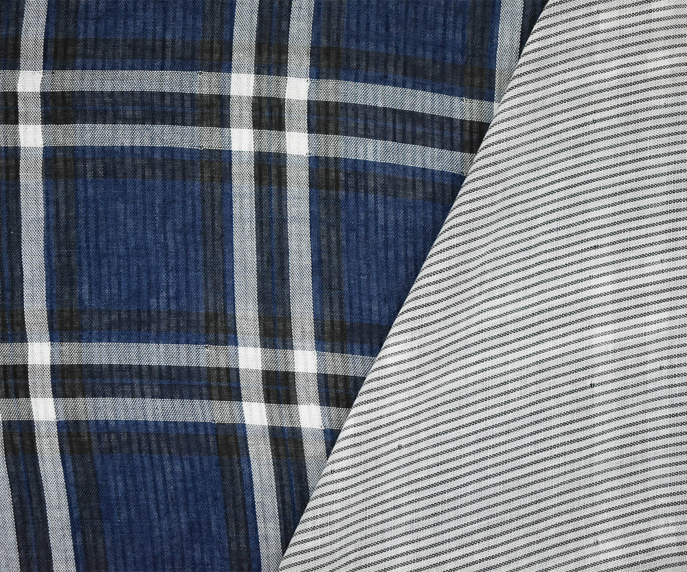 Blue-Black-Multi Famous Maker Cotton Plaid Double Gauze Woven Fabric - Image 2