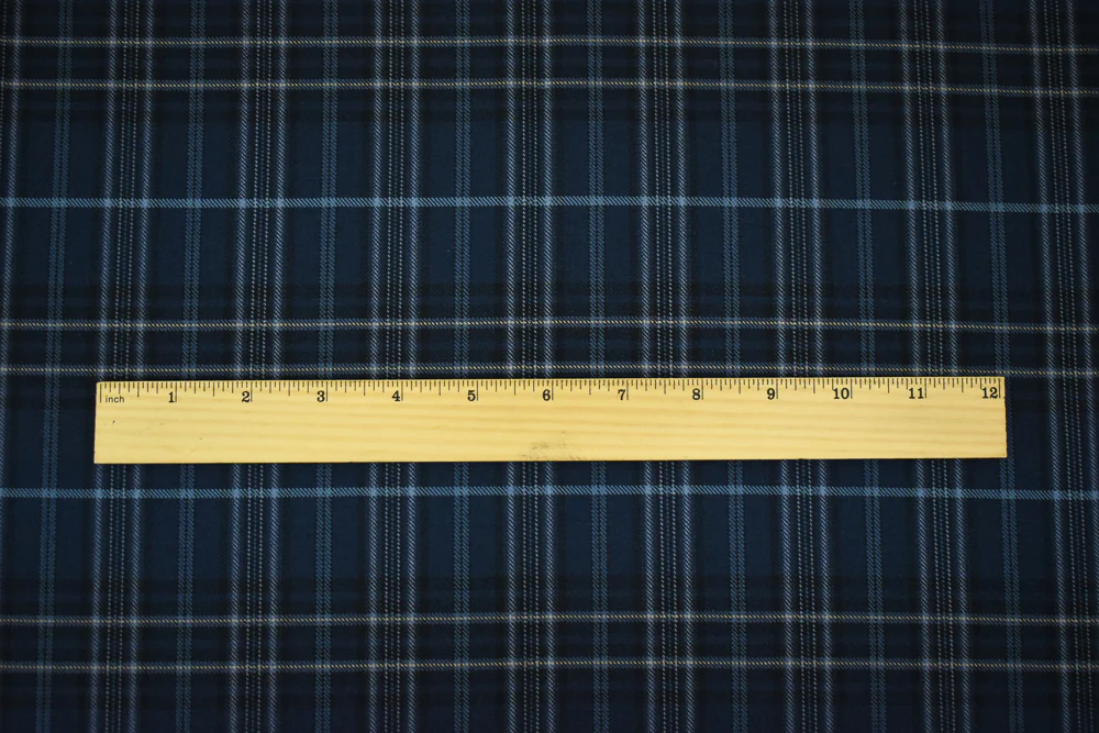 Blue-Black-Multi Wool-Polyester Plaid Woven Twill Suiting Fabric - Image 5