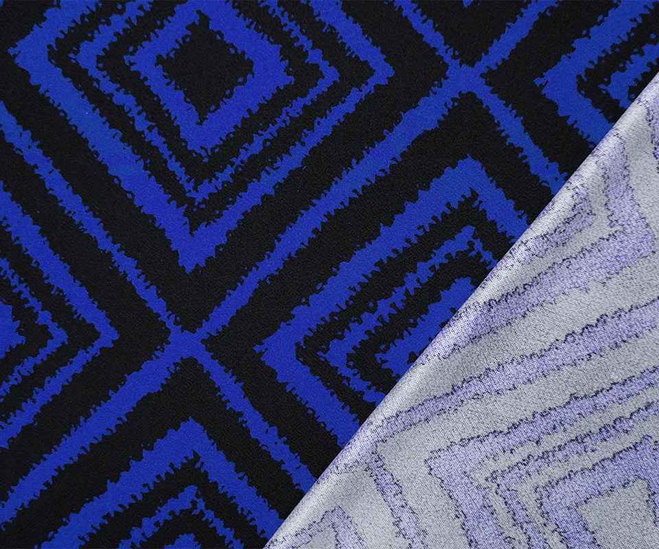 Blue-Black Poly Diamond Print Liverpool Double Knit Fabric - Image 2
