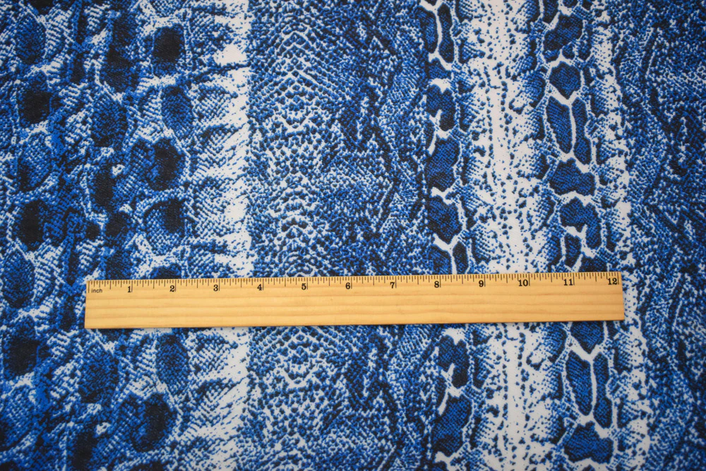 Blue-Black-White Poly Reptile Printed Chiffon Woven Fabric - Image 2