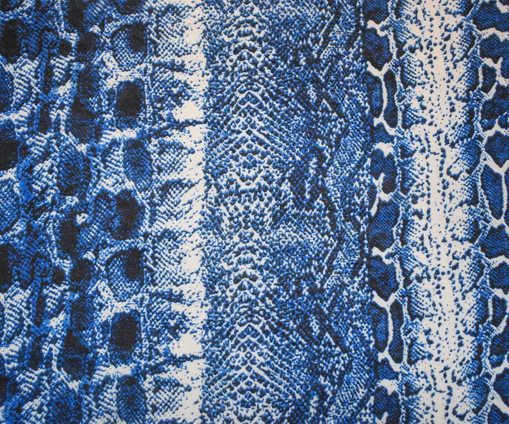 Blue-Black-White Poly Reptile Printed Chiffon Woven Fabric - Image 3