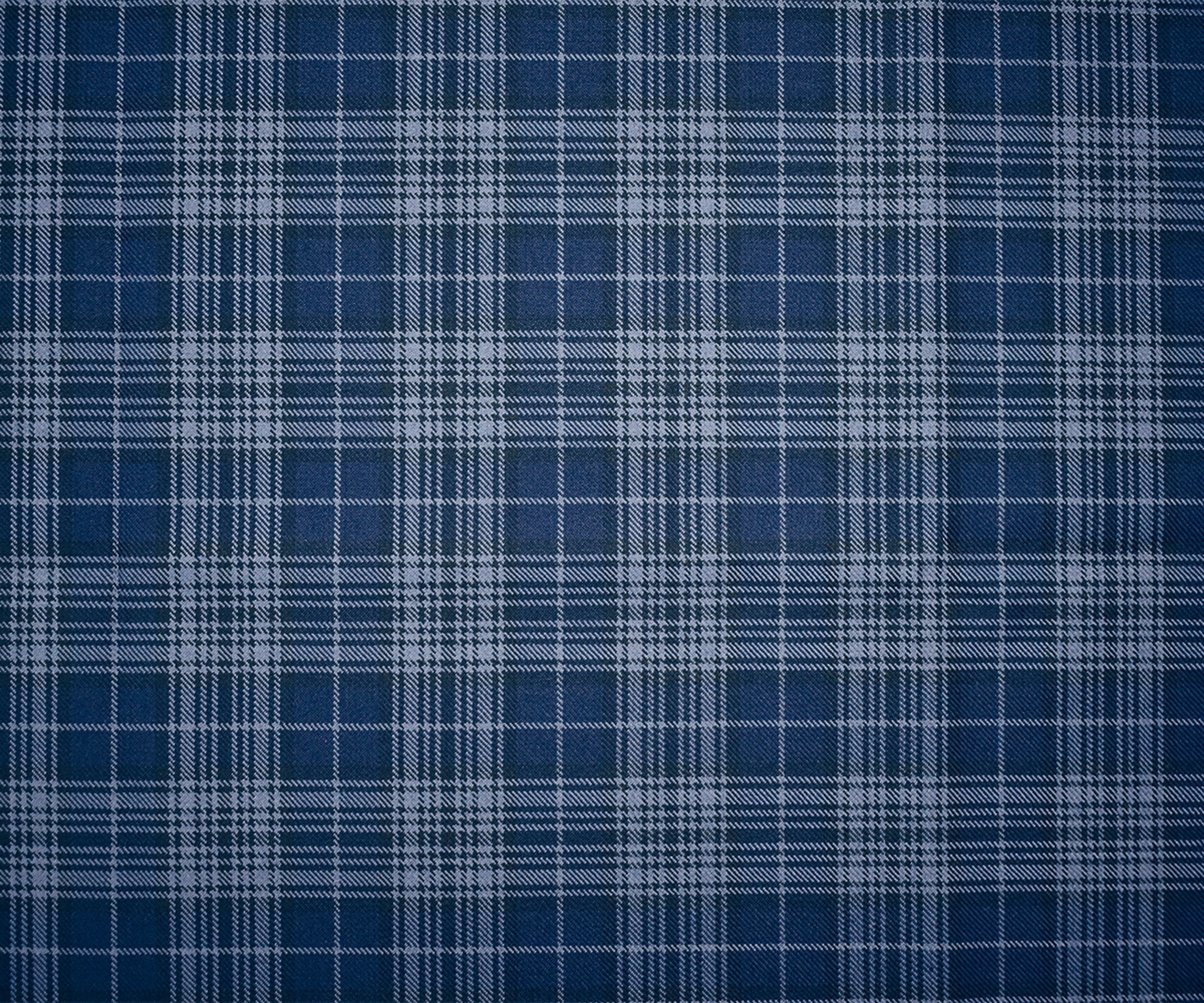 Blue-Black Wool-Polyester Plaid Woven Twill Suiting Fabric - Image 4