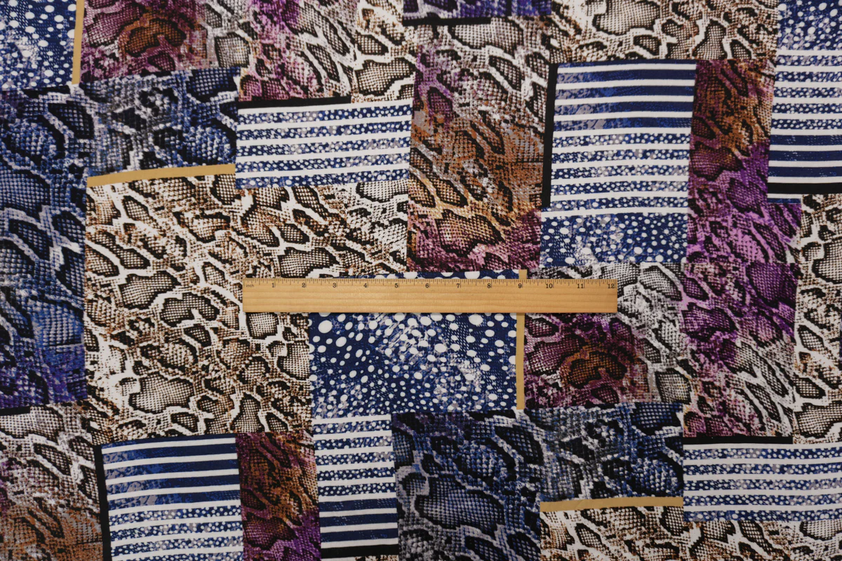 Blue-Brown-Multi Rayon Reptile Printed Challis Woven Fabric - Image 5